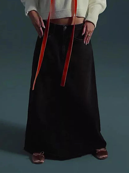 Falda vaquera larga de talle alto estilo maxi