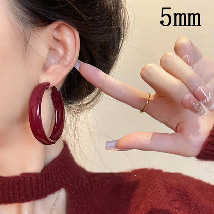 Red Large Circle Hoop Earrings