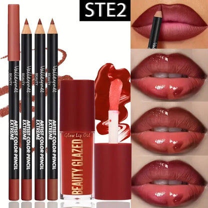 Dark Brown Lip Kit - Lip Liner + Lip Glaze, Waterproof