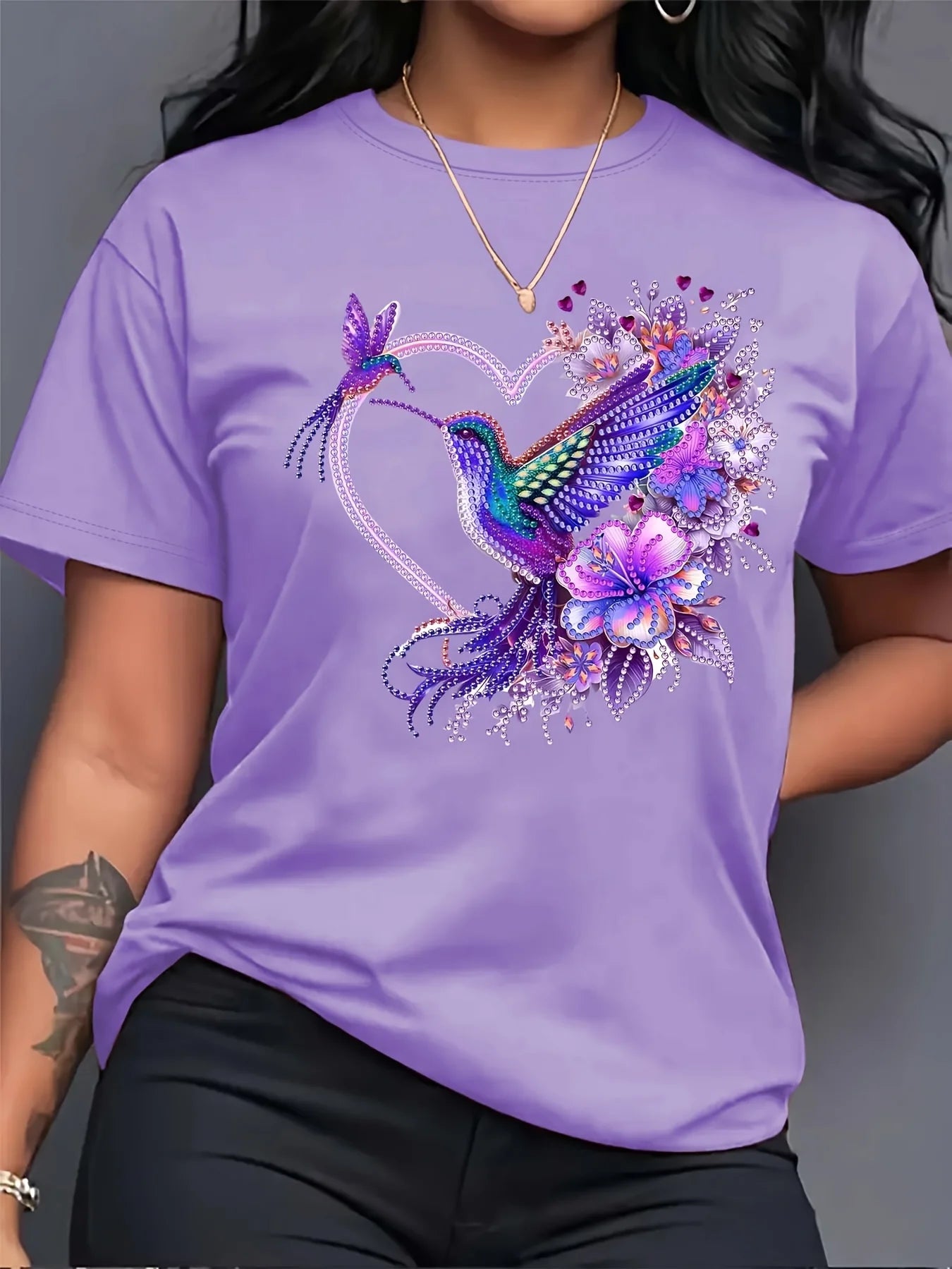 Floral Hummingbird Heart Boho Graphic T-Shirt