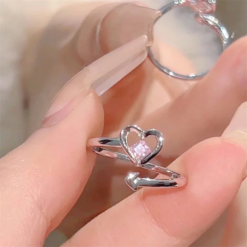 Romantic Lovely Pink Bowknot with Micro Bow Tie Zircon Rings
