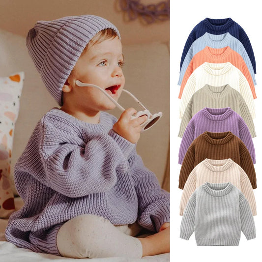 Newborn Knitted Long Sleeve Winter Sweater Solid Loose Pullover