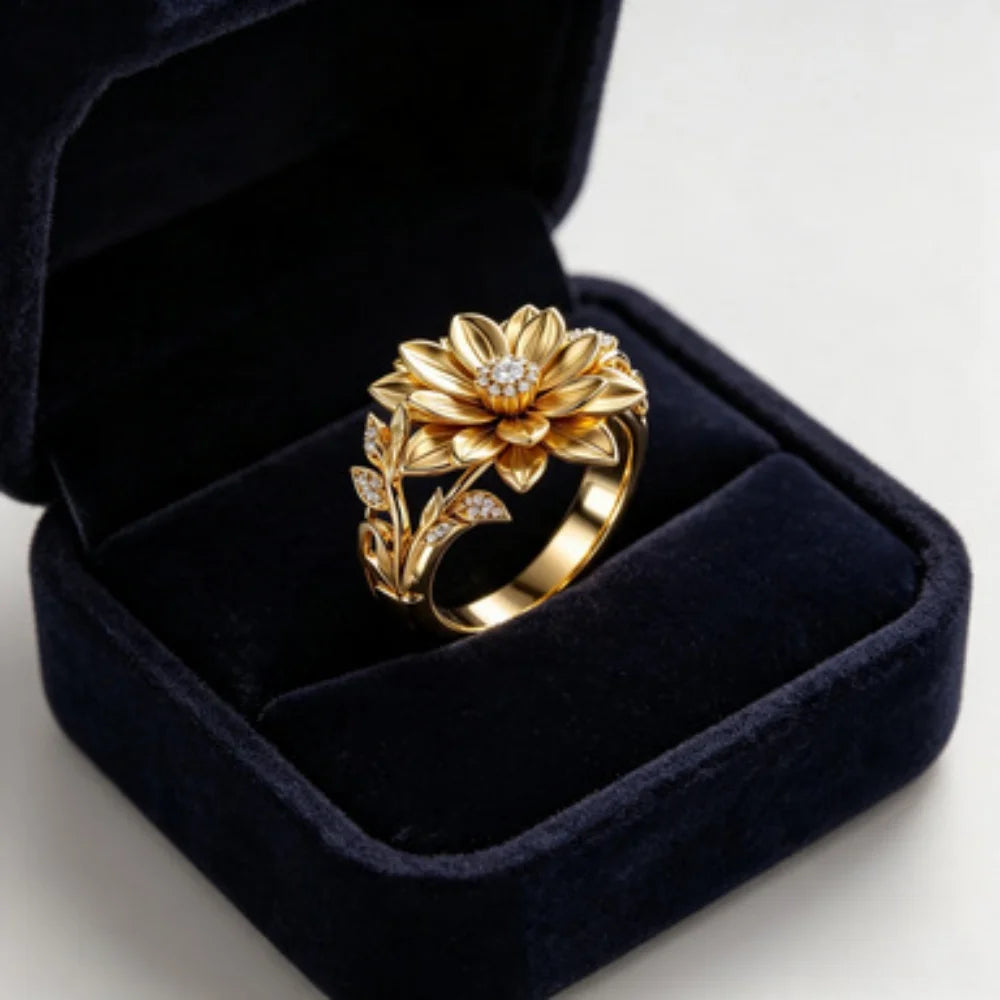 Luxury Plant White Zircon Big Stone Lotus Ring