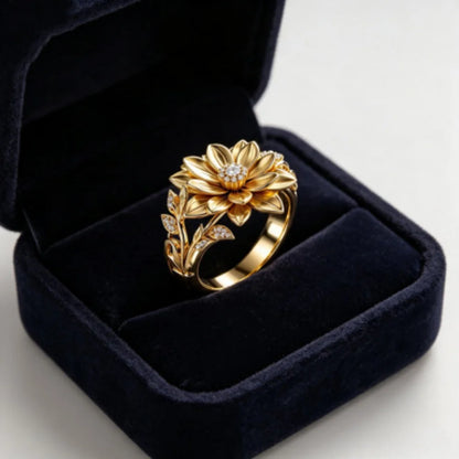Luxury Plant White Zircon Big Stone Lotus Ring