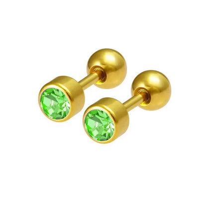 2Pcs Surgical Steel Crystal Screw Ball Stud Earrings