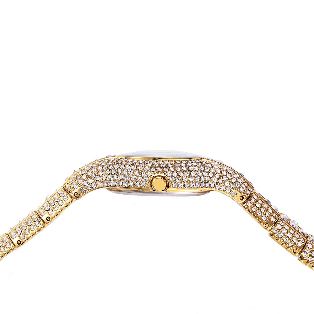 Baguette Diamond Luxury Gold Shockproof Waterproof Small Watch