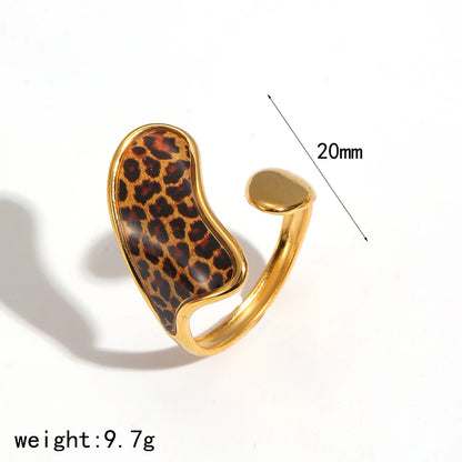 Stainless Steel Retro Geometric Leopard Pattern Adjustable 18K Gold Rings