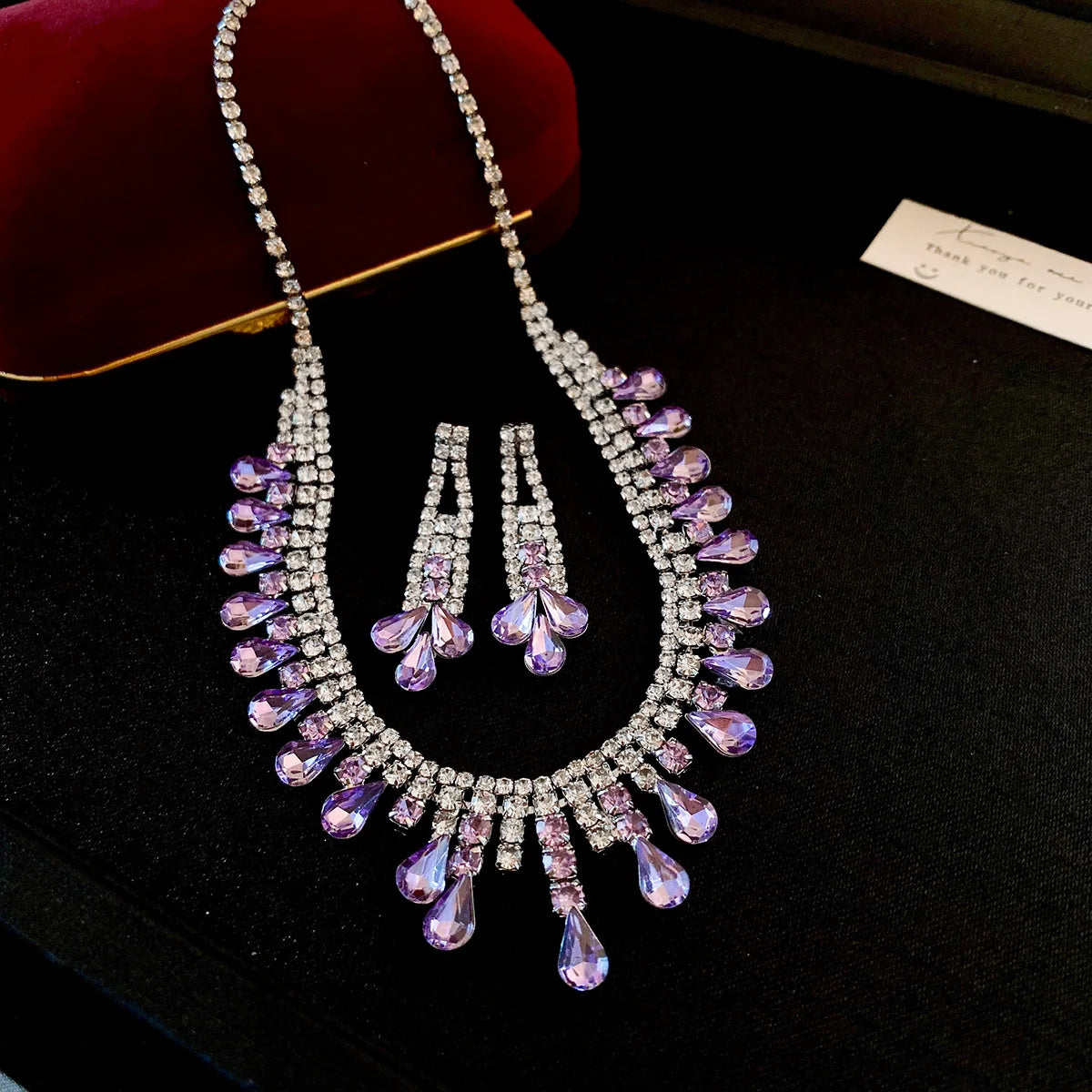 Inlaid Red Rhinestone Necklace Earring Set