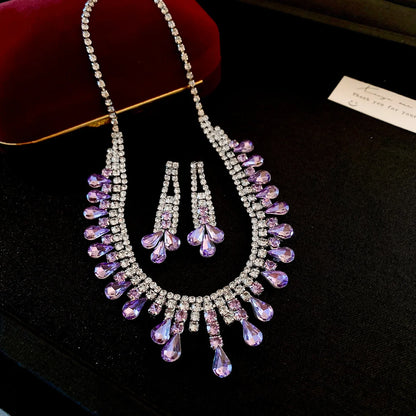 Inlaid Red Rhinestone Necklace Earring Set