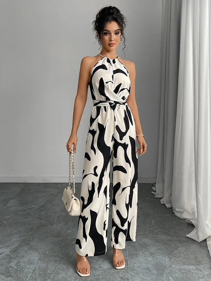 Zebra striped camisole jumpsuit wide leg pants