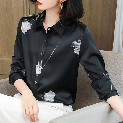 Casual Long Sleeve Flower Printed Blouse