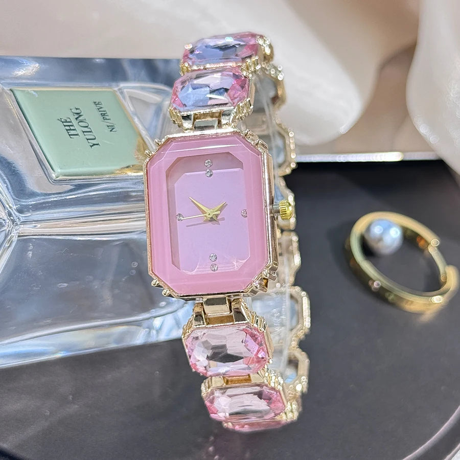 Rhinestone chain rectangular color case rhinesto watch