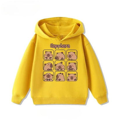 Autumn Winter Cartoon Cute Capybara Print Hooded Pullover