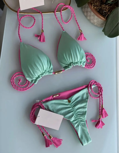 Backless Rope Triangle Swimsuit Bikini