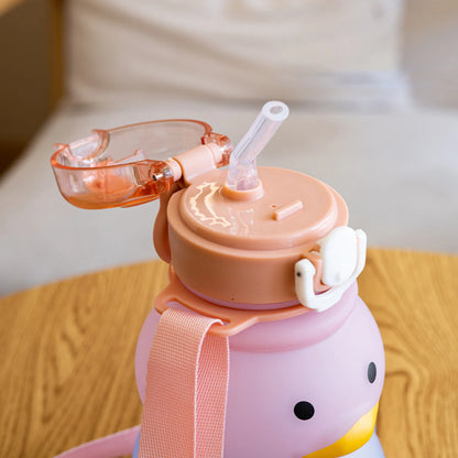 650ml Cute Water Bottle for Girls with Straw Portable Duck Kettle Drinking Cup
