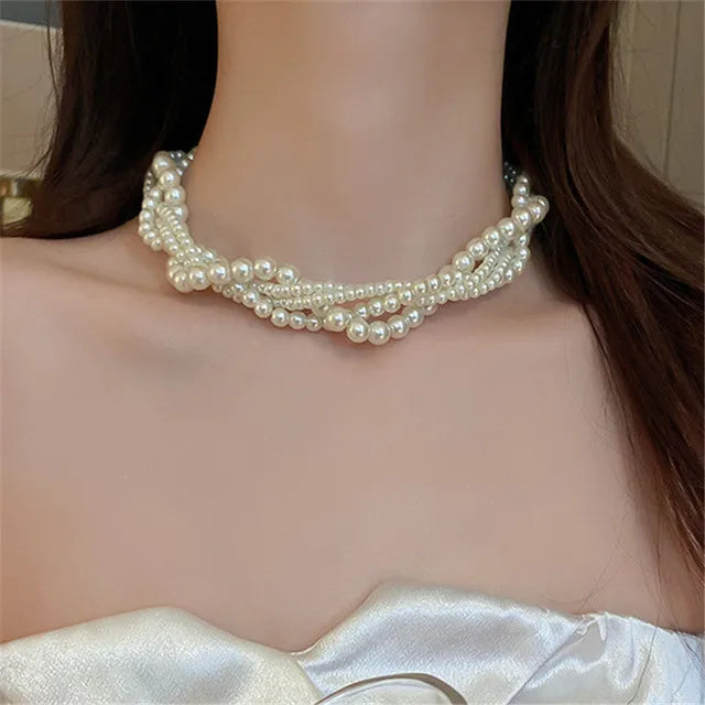 Vintage Hyperbole Bead Pearls Necklace Jewelry