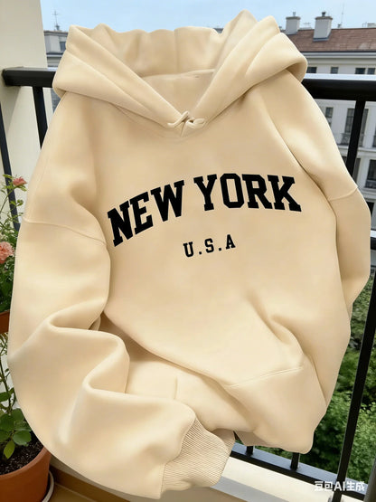 Hooded Casual Cut NEW YORK USA Lettering Casual HipHop Sweater
