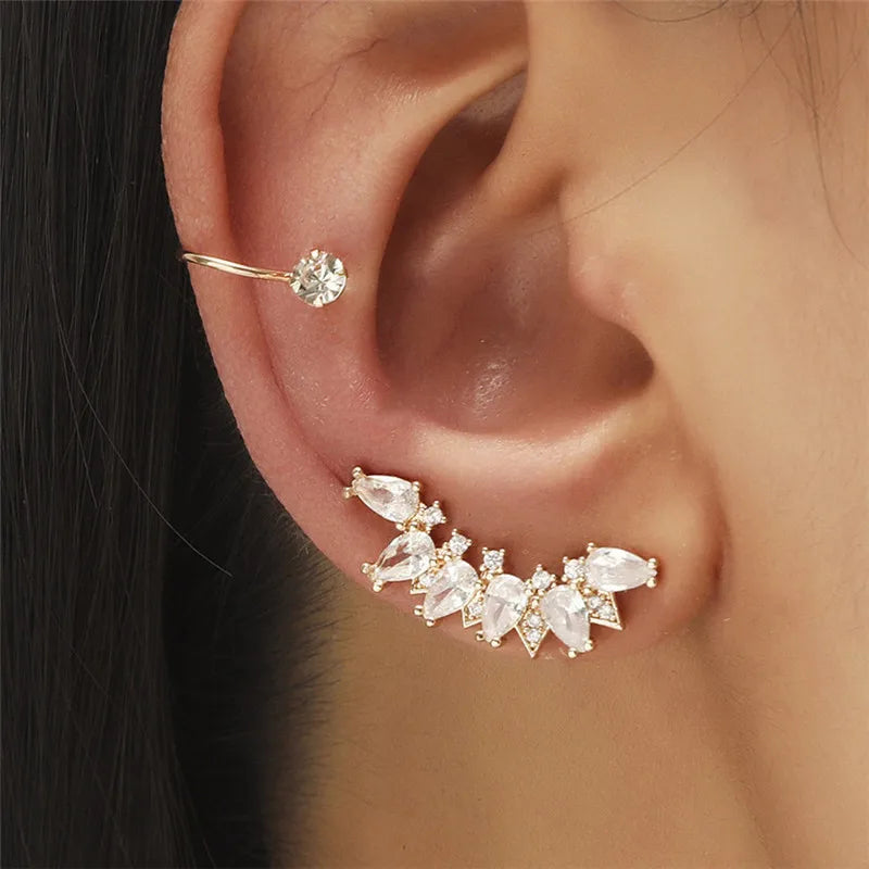 Bohemian Piercing Crystal Rhinestone Ear Cuff Wrap Earrings