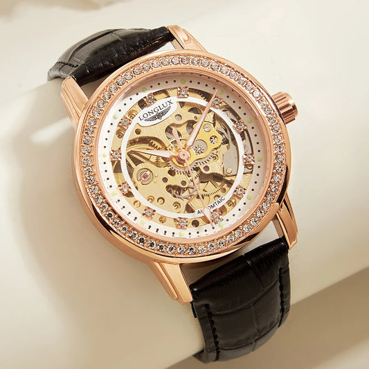 Automatic Diamond Skeleton Cute Mechanical Leather Watches