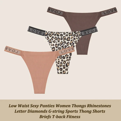 Low Waist Sexy Rhinestones Diamonds G-string Lingerie Set