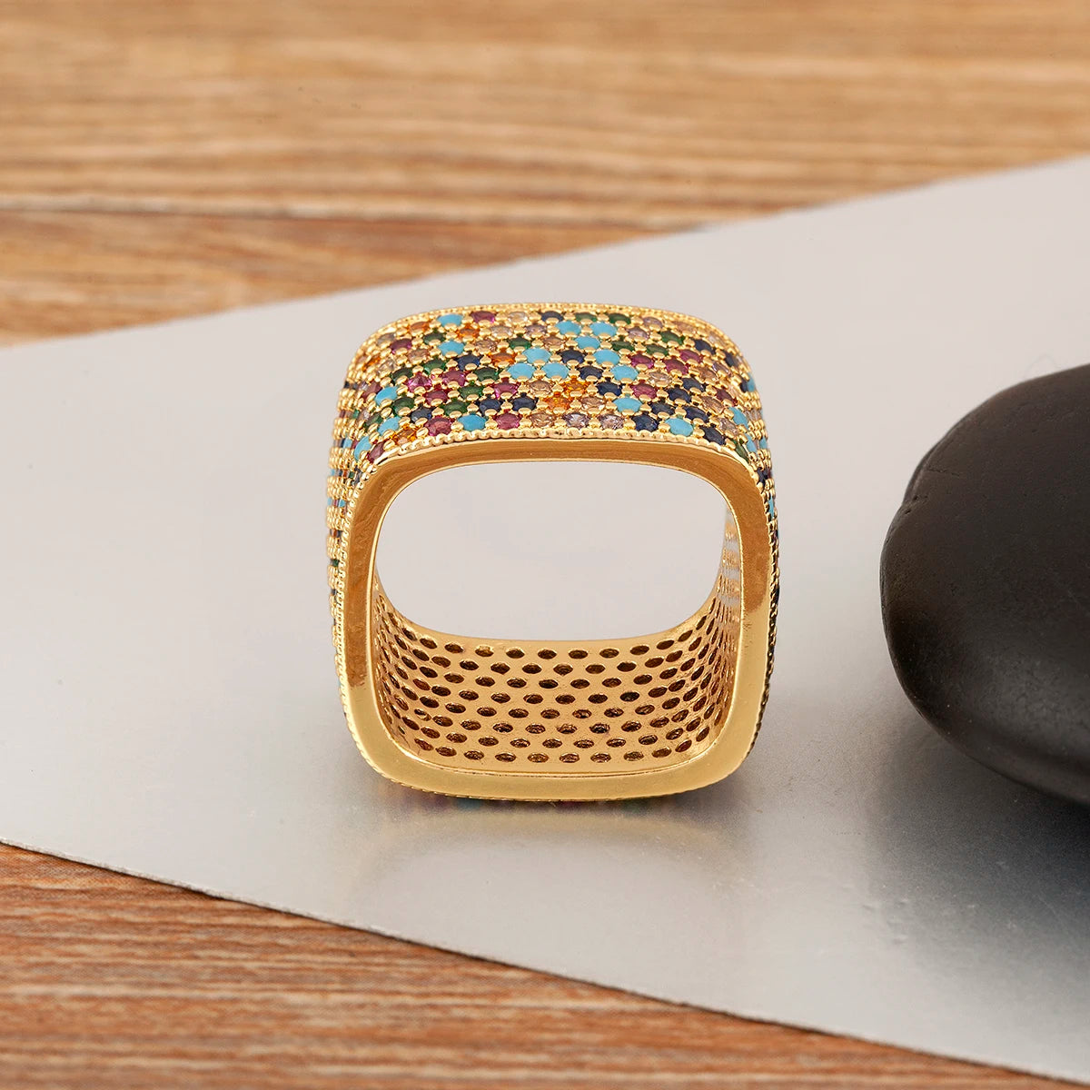 Square Shape Crystal Unisex Copper Zircon Rings