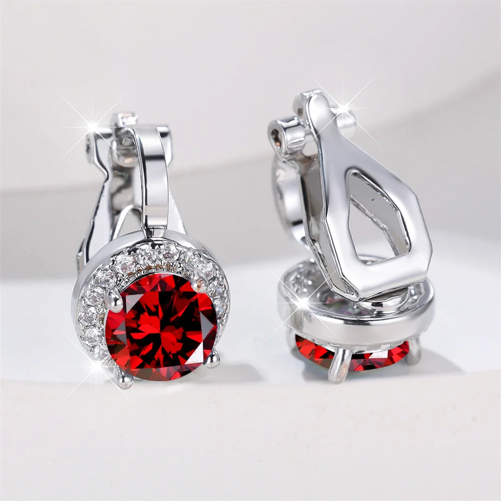 Mystic Rainbow Crystal Round Stone Clip Earrings