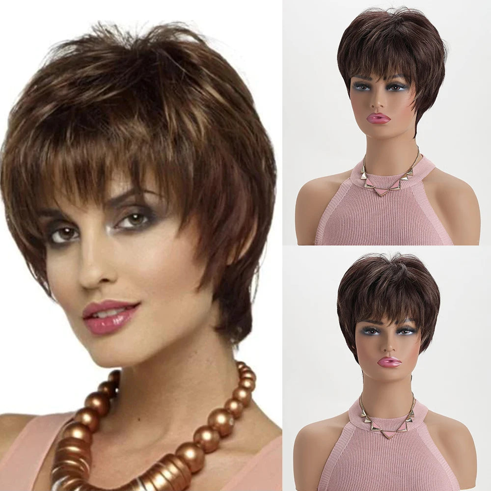 Brown Short curly hair Wig
