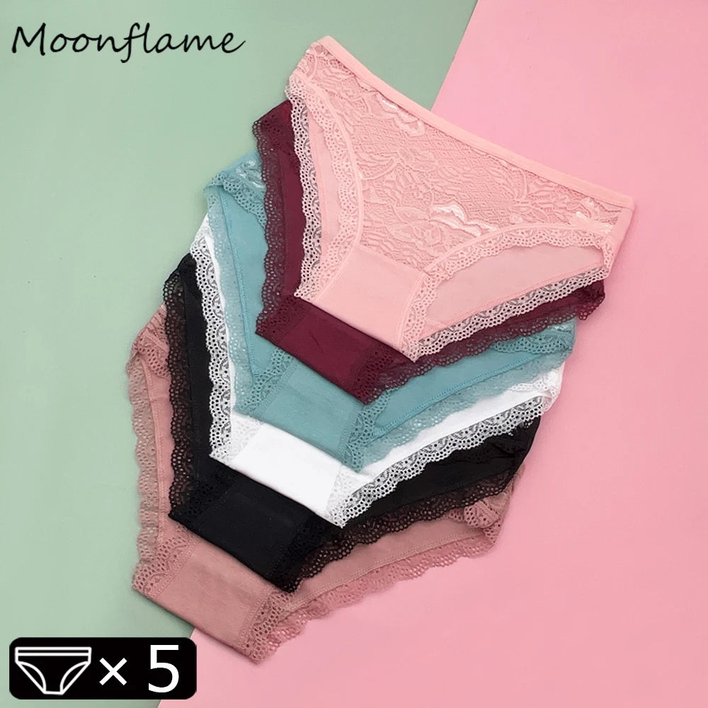 5 PCS Pantie Sexy Lace Cotton Briefs Lingerie