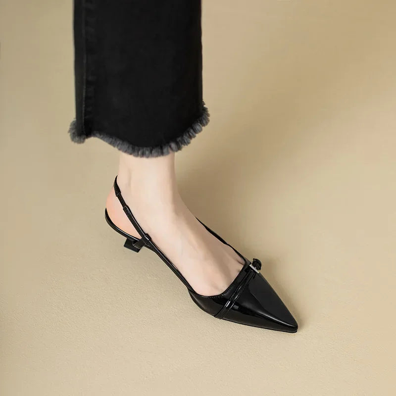 Leather Mid-heel Overhead Skinny Heel Shoes