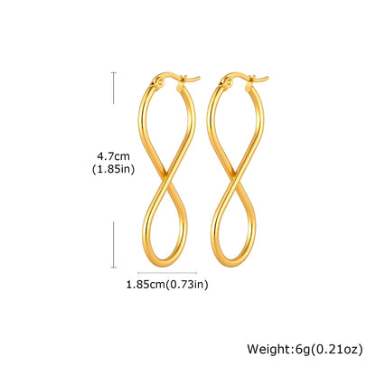 Twisted Infinity 18K Gold Plated Stainless Steel Trendy Minimalist Geometric Hoop Earrings