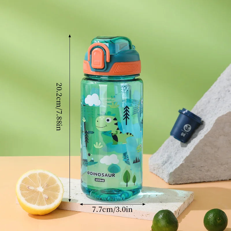 600ml Cartoon Animal Water Bottle Portable Safety Lock Cute Straw Cup