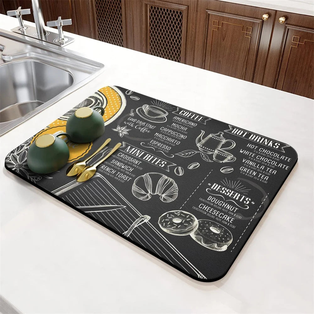 Coffee Cup Drying Cartoon Non-slip Drain Mat
