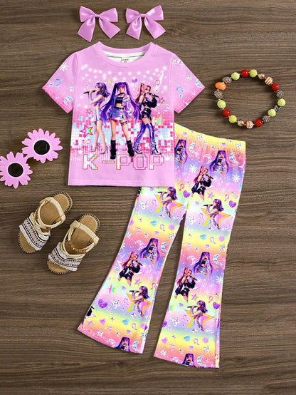Rainbow Gradient K-Pop Idol Full Print Set Pink
