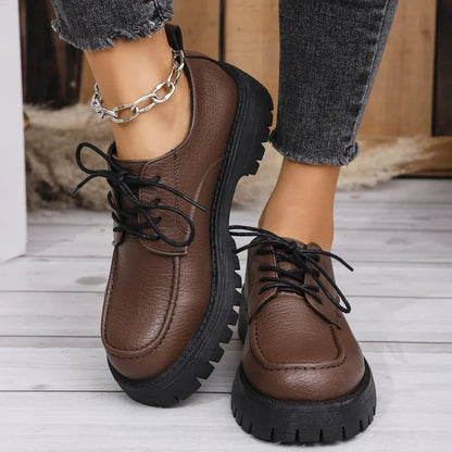 Large Size Thick-soled Loafers Style Chunky Leather Shoes