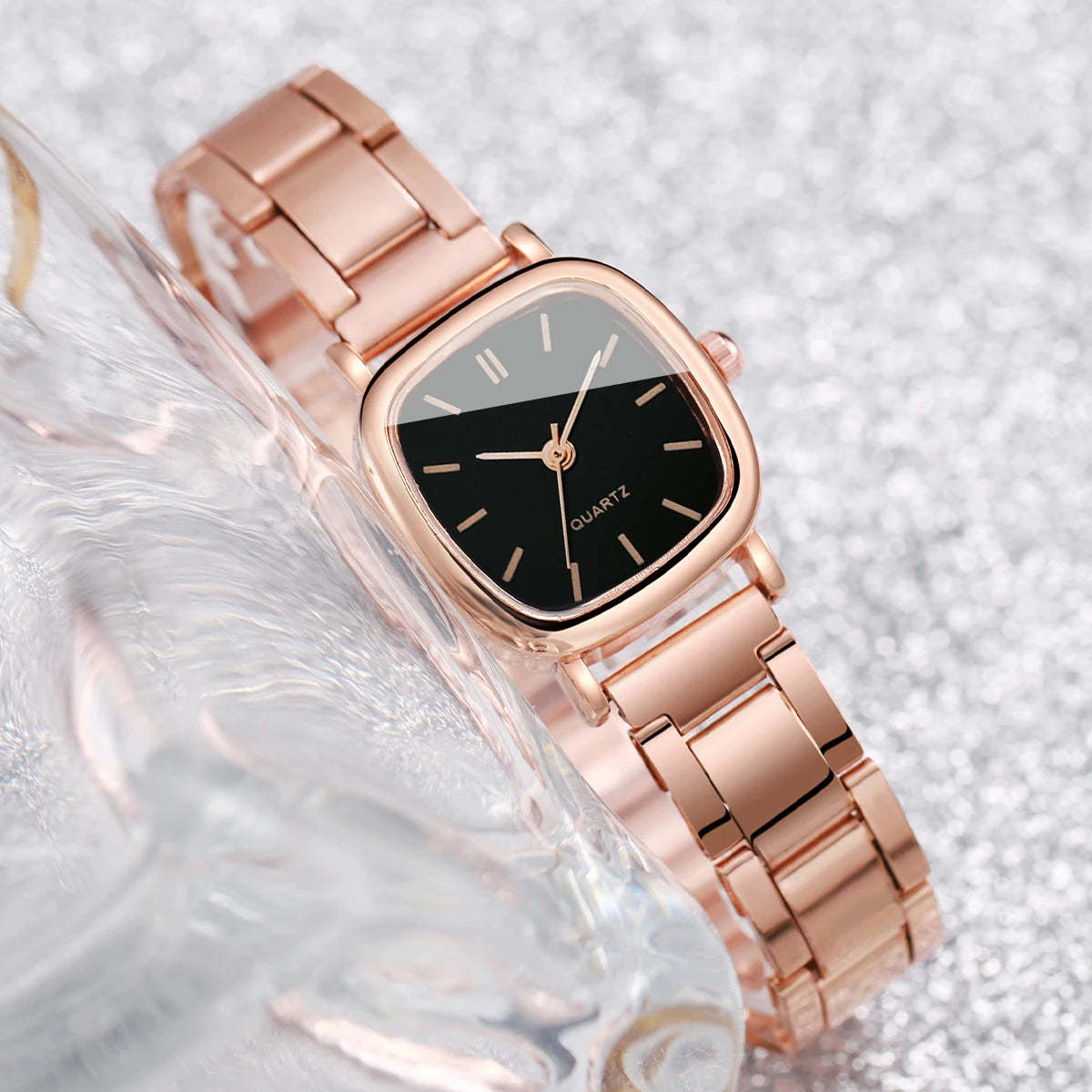 Square Stainless Steel Quartz Watch Set