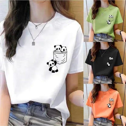 Short Sleeve Top Panda Cartoon Printed T-shirt
