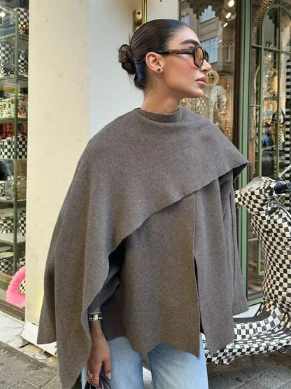 Autumn Winter Commuter Loose Oversize Elegant Split Chic Scarf Jacket