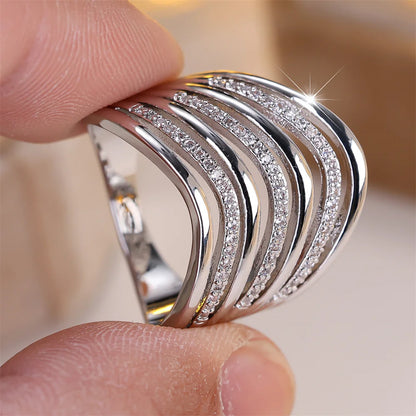White Zircon Multilayer Small Stone Vintage Gold Silver Ring