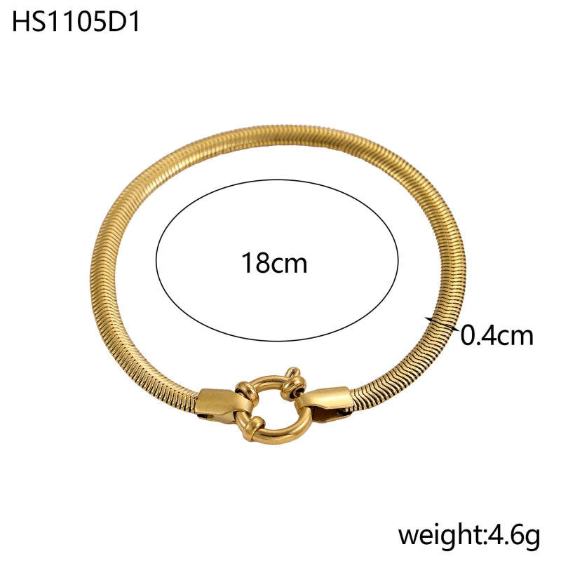 Stainless Steel Thick Simple Chunky Chain Layered Gold Bracelet Set