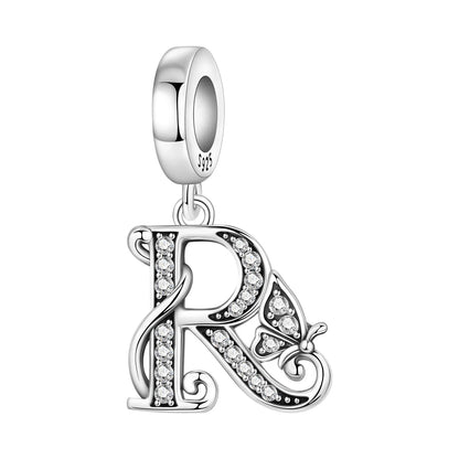 925 Sterling Silver Zircon Butterfly Letter Bracelet