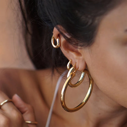 Classic Stainless Steel Ear Buckle Gold Small Large Circle Hoop Earrings