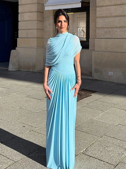 Shawl Maxi Short Sleeve Slim Fit Dress