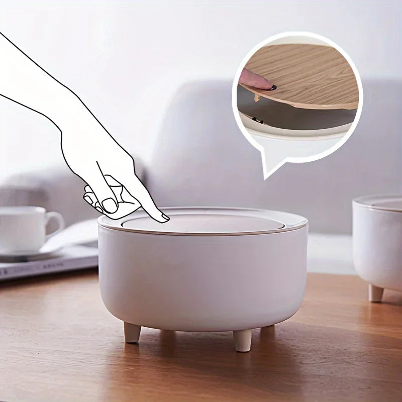 Round Trash Can With Lid White Garbage Can