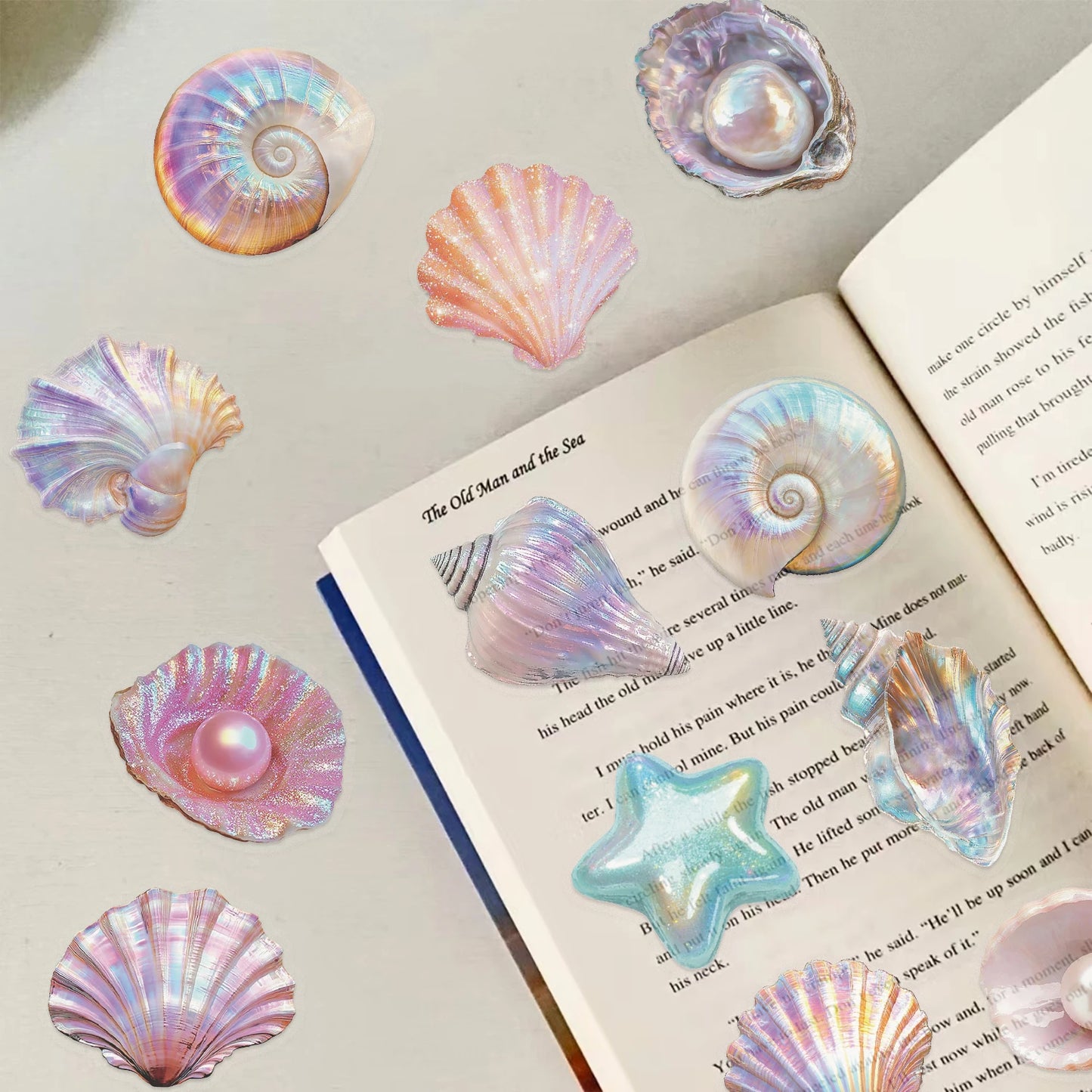 50pcs Cartoon Shell Graffiti PET Stickers Conch Pearl DIY Decorative
