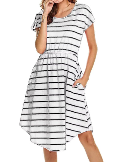 Maternity Care Striped Pregnant Pajamas Breastfeed Dress