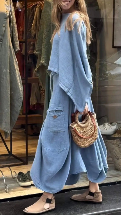 Cotton and Linen Loose Skirt Two-piece Skirt Set