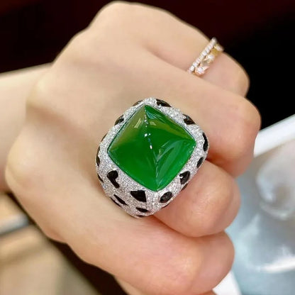 Luxury Leopard Texture Large 17 Carat Sugar Tower Multicolor Crystal Ruby Rings