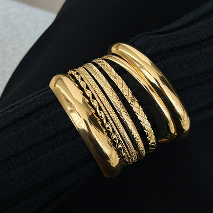 4Pcs Set Simple Punk Metal Round Bangles Set