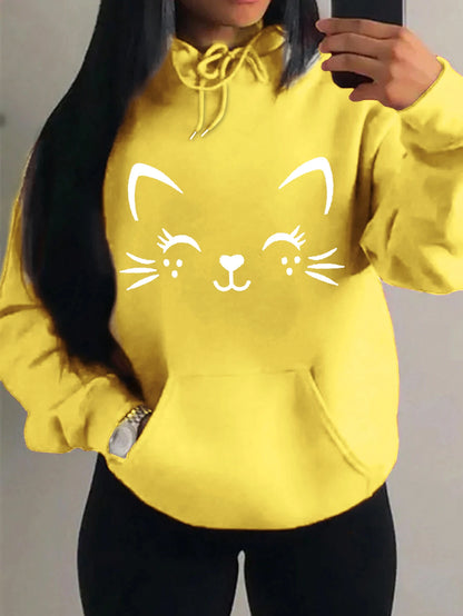 Casual Hip Hop Hoodie Happy Cat Pulloverar