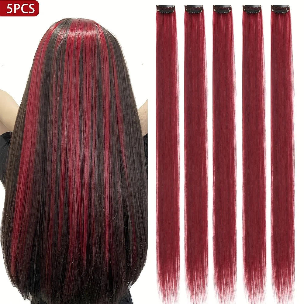 5pcs/Set Long Straight Synthetic Clip-In Hair Extensions